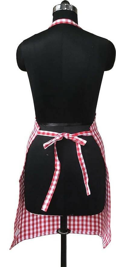 Lushomes Cotton Checks Kitchen Chef Apron with Pocket and Adjustable Buckle (Red & White) - HalfPe