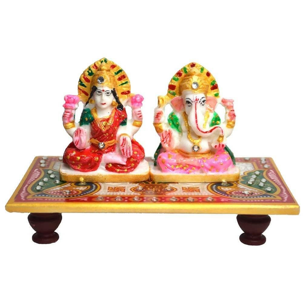 santarms Marble Laxmi Ganesh Idol with Chowki - HalfPe