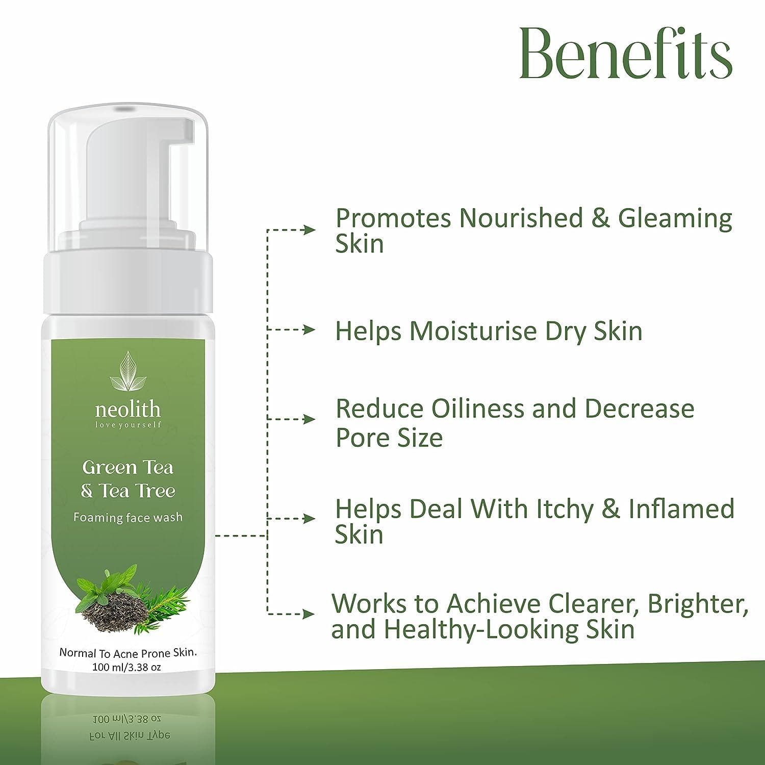 Green tea & tea tree foaming face wash(100ML) | NEOLITH - halfpeapp