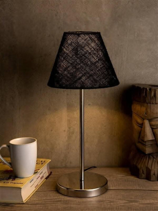 Metal Table Lamp With Black Jute Shade - HalfPe