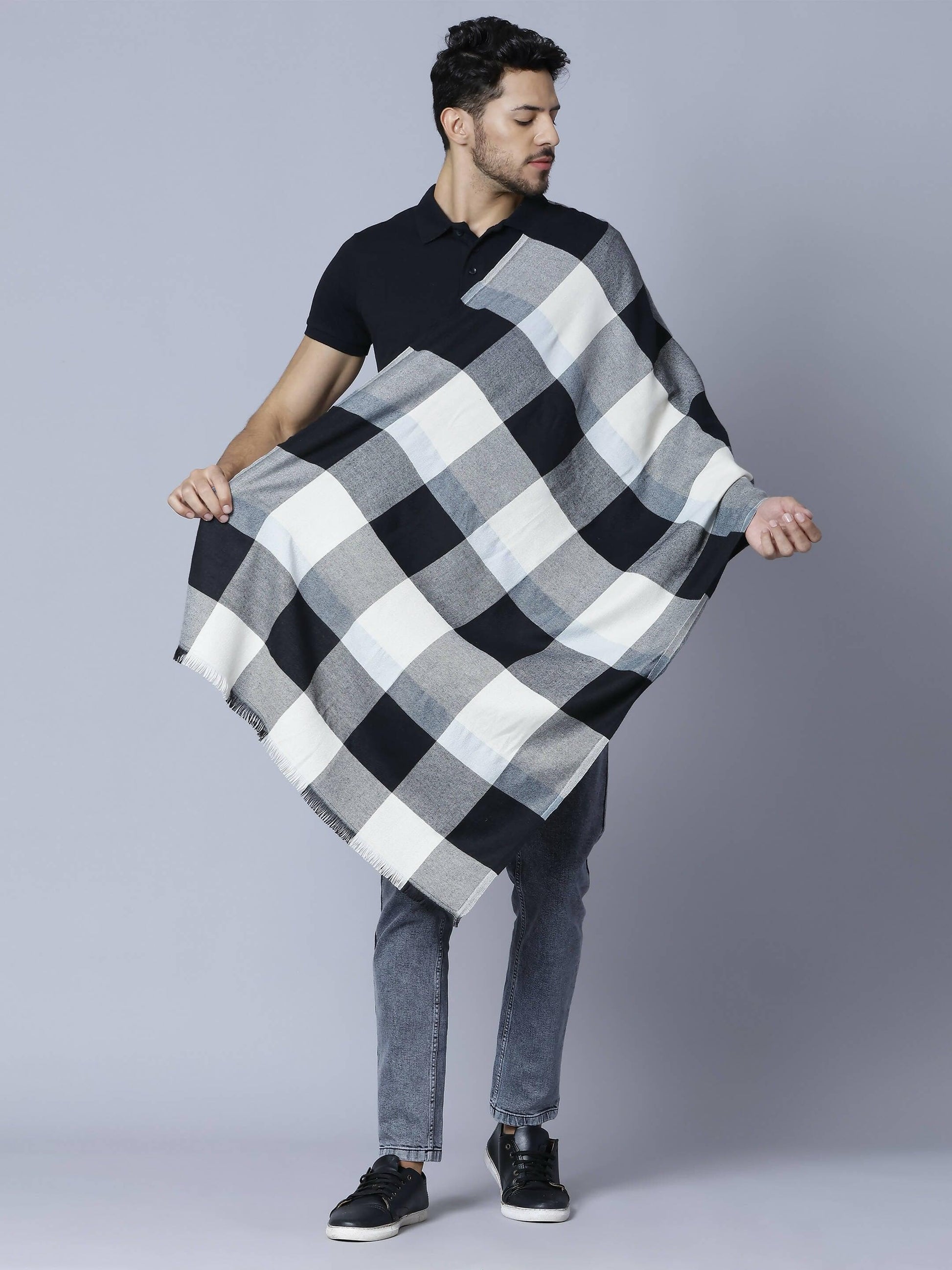 Black & White Unisex Pashmina Stole - HalfPe