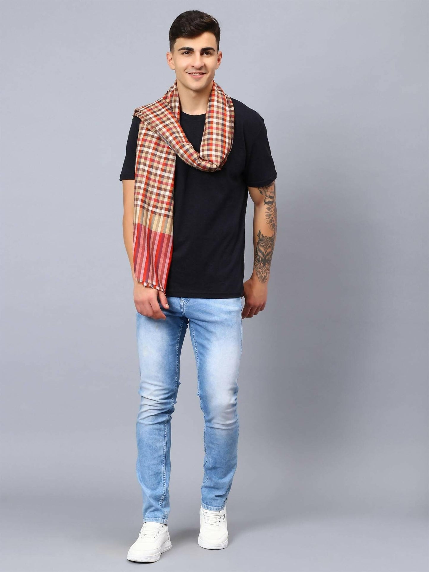 Designer Check Shawl For Men (Multicolour) - HalfPe