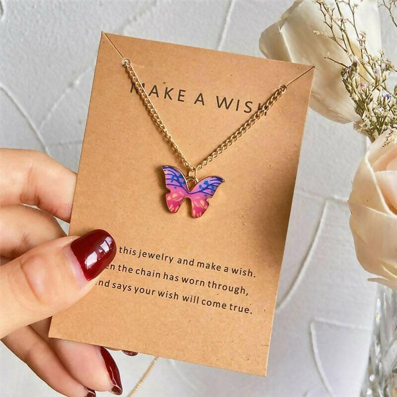 Pinapes Trendy Fashion Butterfly Make a Wish Card Fashion Necklace Chain for Women & Girls - HalfPe