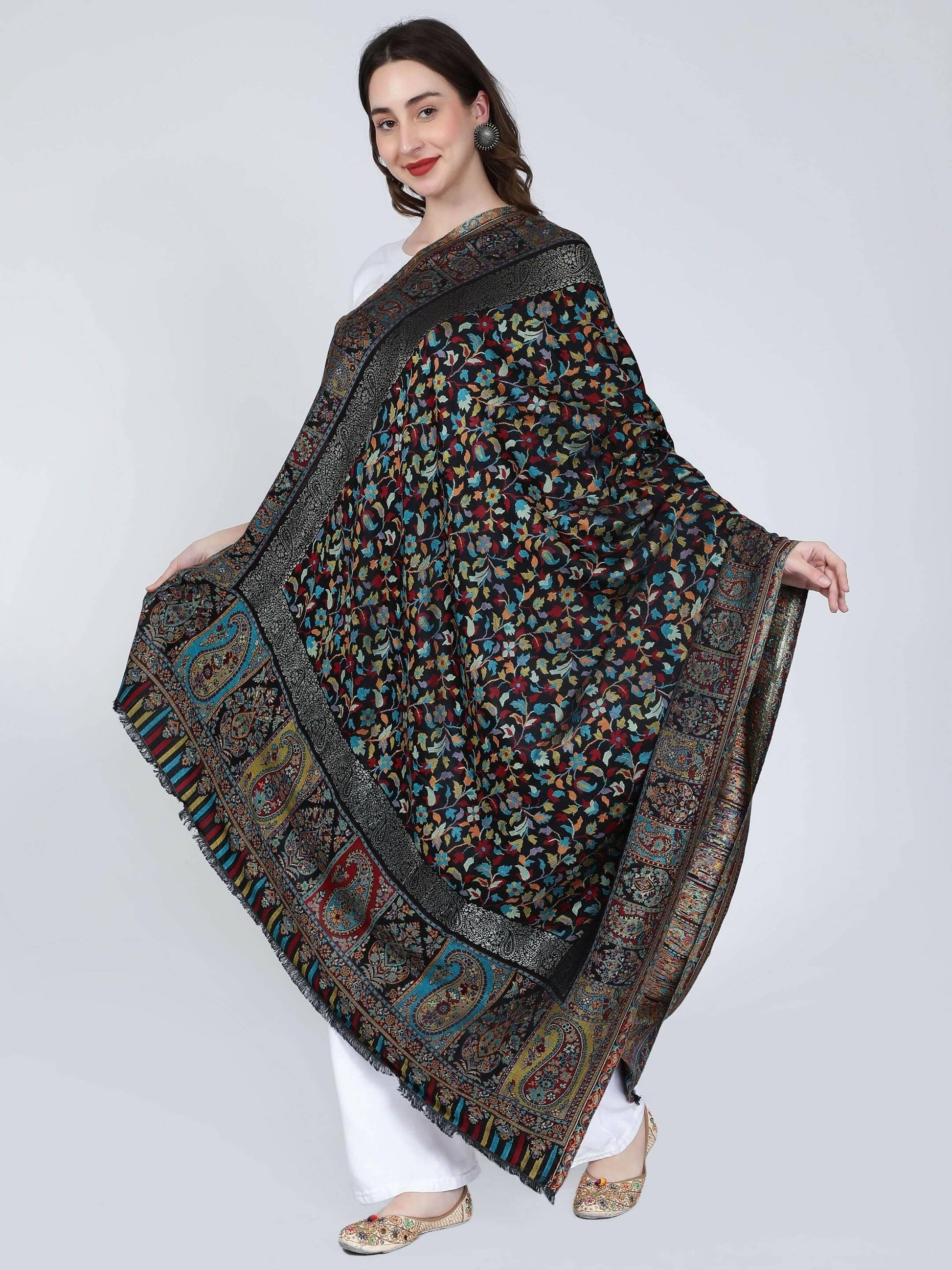 Black Modal Kani Shawl(40 x 80 IN) - HalfPe