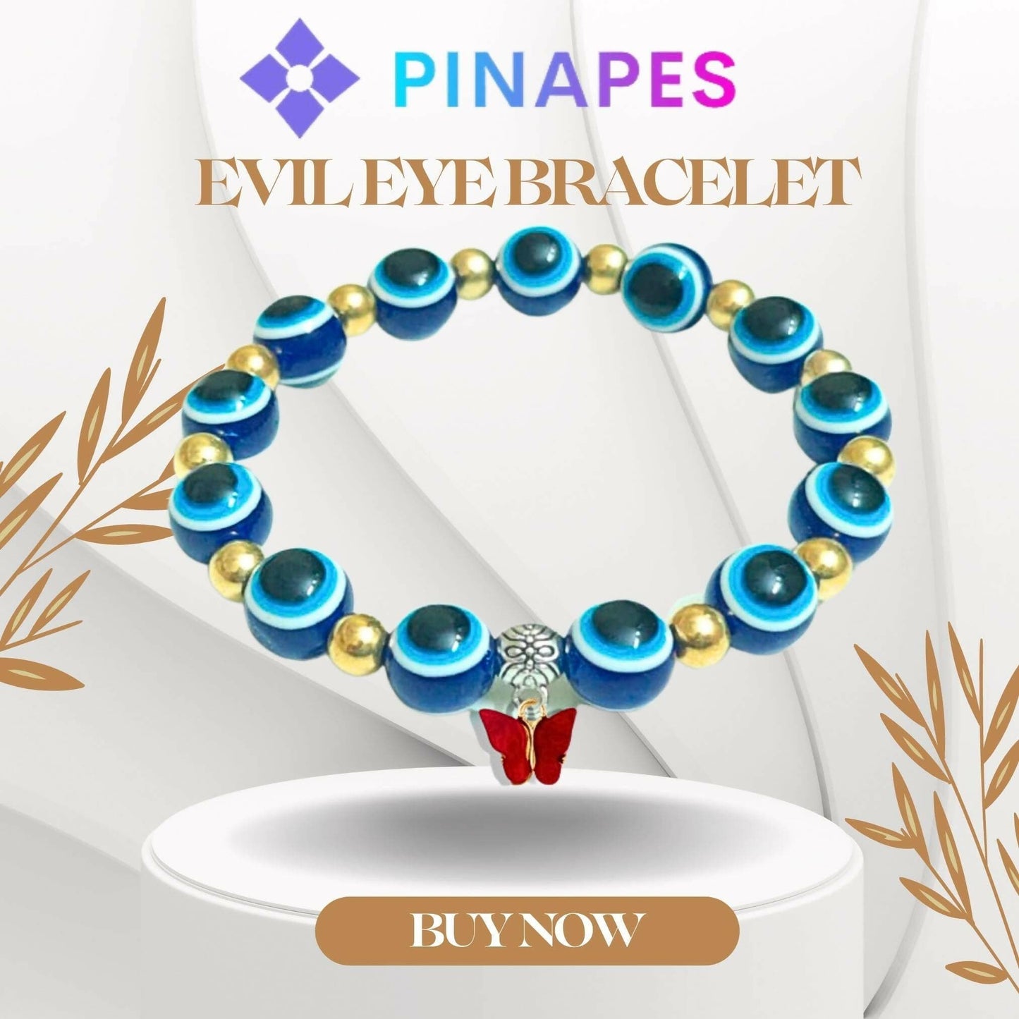 Pinapes Butterfly Beads and Evil Eye Charm Bracelet A Must-Have for Fashionable and Superstitious Women with red butterfly (dark blue) - HalfPe