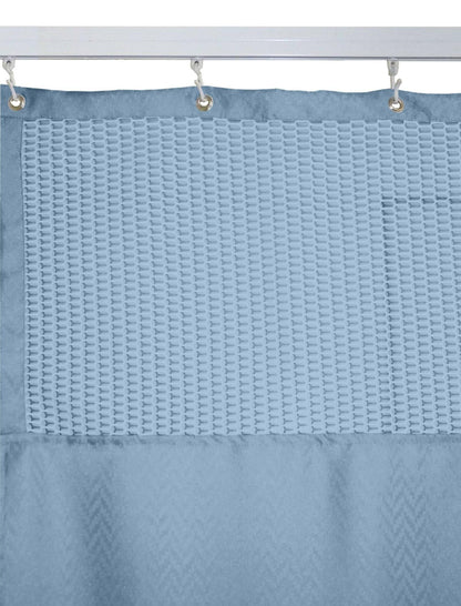 Hospital Partition Curtains, Clinic Curtains Size 15 FT W x 7 ft H, Channel Curtains with Net Fabric, 100% polyester 30 Rustfree Metal Eyelets 30 Plastic Hook, Sky Blue, Zig Zag (15x7 FT) - HalfPe