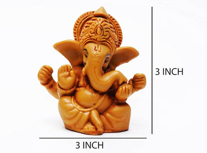 KariGhar Mugut Ganesh Idol for Car Dashboard Puja Room (Brown, 1.75X2.5X2.5 inches) - HalfPe