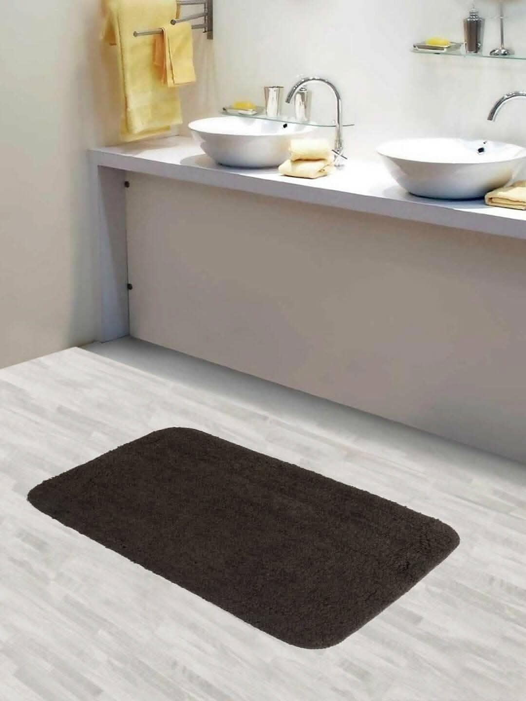 Lushomes Bathroom Mat, floor mats for home, anti slip mat, non slip mat 1800 GSM Floor Mat with High Pile Microfiber, mat for bathroom floor with Anti Skid Backing (19 x 30 Inch, Single Pc, Brown) - HalfPe