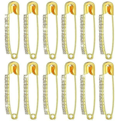 SENECIO Silver Diamond Crystal Stone Studded Premiun Look Saree Dupatta Hijab Clip On Safety Pins Textured Brooch Gift Set For Women/Girls (12 pcs) - HalfPe