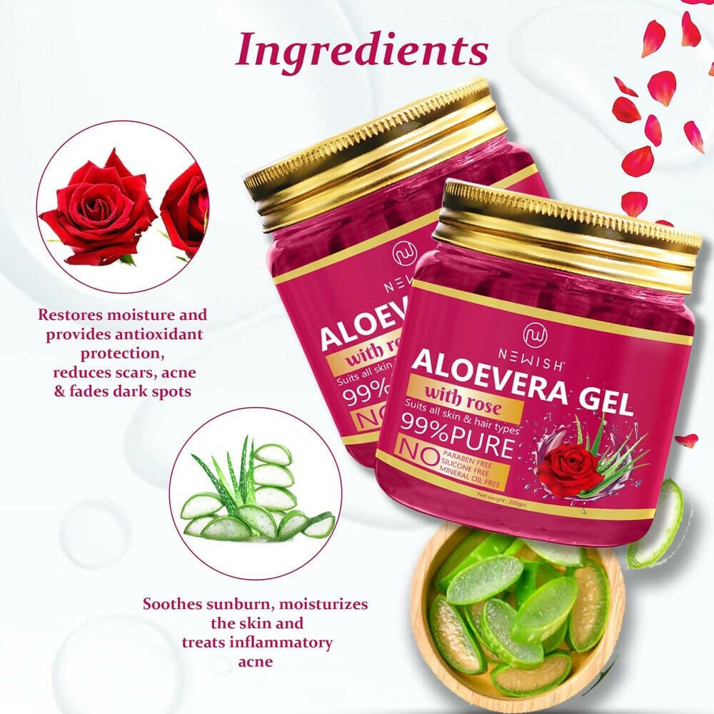 NEWISH Aloevera Gel With Pure Natural Rose Fragrance For Hair And Face Massage Gel (400 g) - HalfPe