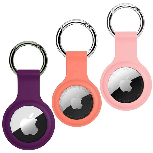 SQUIF Pack of 3 Airtag Case for Apple Airtags Silicone Case Protective Cover for Airtag Case Locator Tracker Anti-Lost Device Keychain Protection Sleeve (Darkpurple_DarkOrange_Pink) - HalfPe