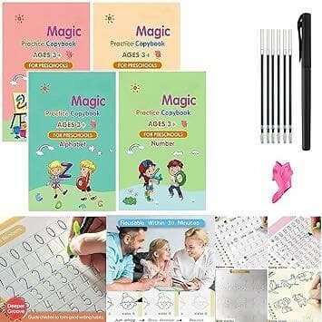 Magic Practice Copybook, (4 BOOK + 10 REFILL+ 1 pen +1 grip, 2 sets) - HalfPe