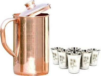 SHINI LIFESTYLE Copper Jug Set and Premium quality steel Glass set (Pack of 7) - HalfPe