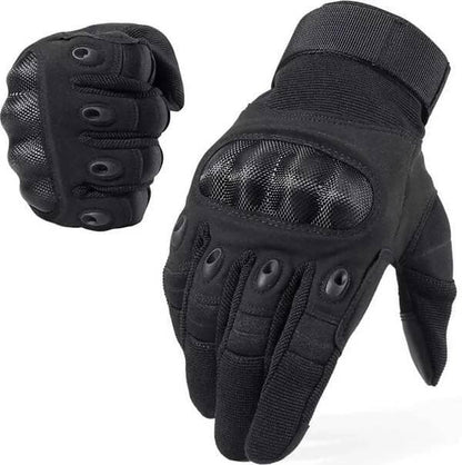 Nylon Tactical Full Finger Riding Gloves (Black) - HalfPe