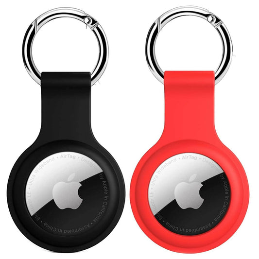 SQUIF Pack of 2 Airtag Case for Apple Airtags Silicone Case Protective Cover for Airtag Case Locator Tracker Anti-Lost Device Keychain Protection Sleeve (Black_Red) - HalfPe