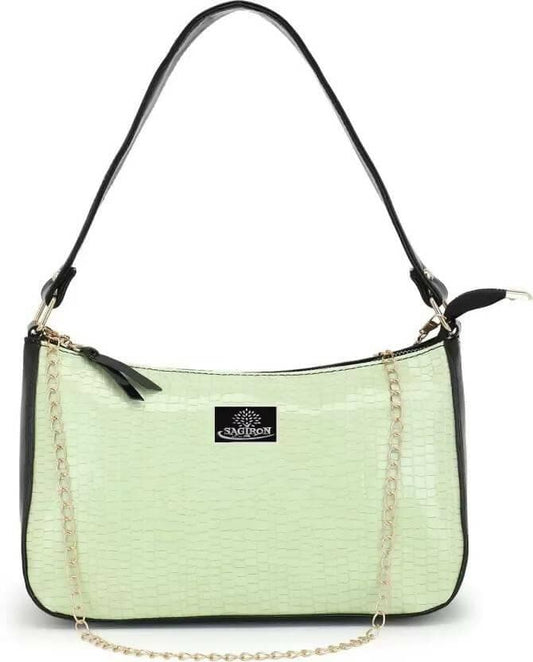 SAGIRON Women Girls Quilted Sling Bag with Gold Chain (Green & Black) - HalfPe