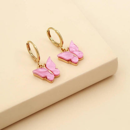 Pinapes elegant butterfly gold plated clip-on earrings for women and girls (Pink, 2 pairs) - HalfPe