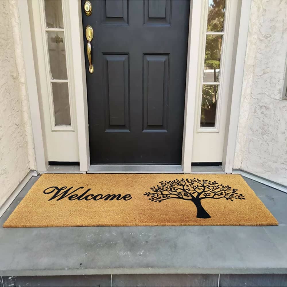 Mats Avenue Coir Door Mat Tree Welcome Hand Printed Natural Extra Large for Main Door Entrance 40x120 CM - HalfPe