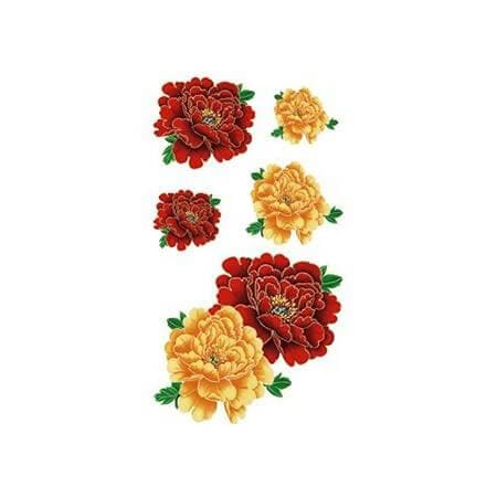 SENECIO 10.5 * 6cm Yellow Red Peony Waterproof Body Art Sleeve DIY Stickers Glitter Temporary Tattoo - HalfPe