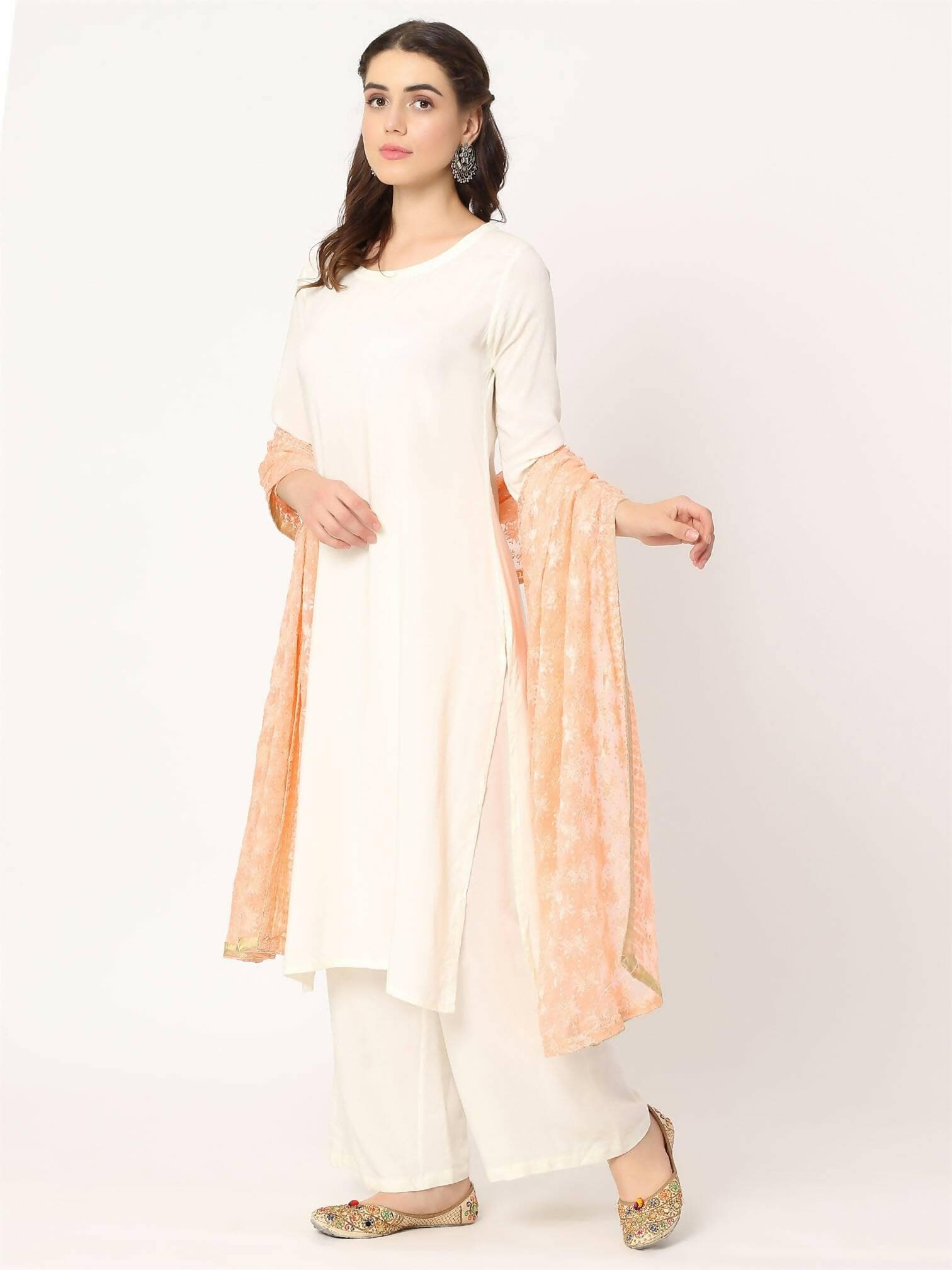 Peach Sequined Phulkari Embroidery Dupatta - HalfPe