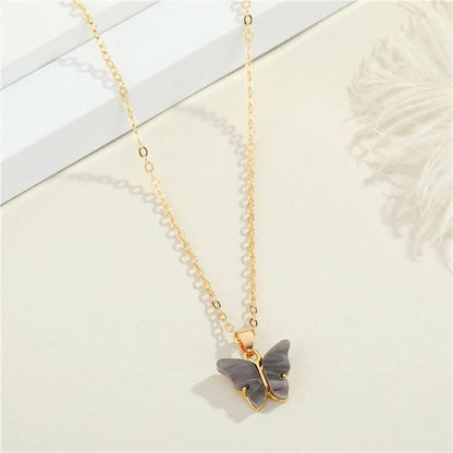 Pinapes Stylish Gold Chain Plated Multi-Color Butterfly Pendant Necklace for Women and Girls (Black, pack of 2) - HalfPe