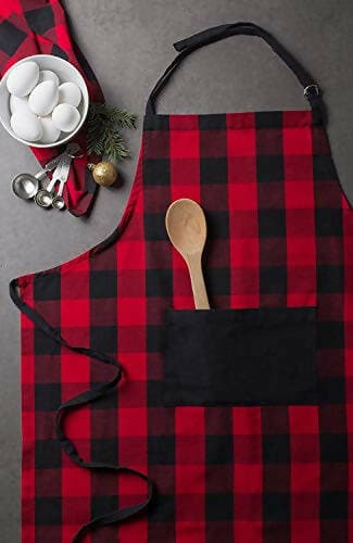 Lushomes Apron for Women, Checks Kitchen Apron for Men, Cooking Apron, apron for kitchen, kitchen dress for cooking, cotton apron for women, Size 70x80 cms, Colour Red and Black. - HalfPe