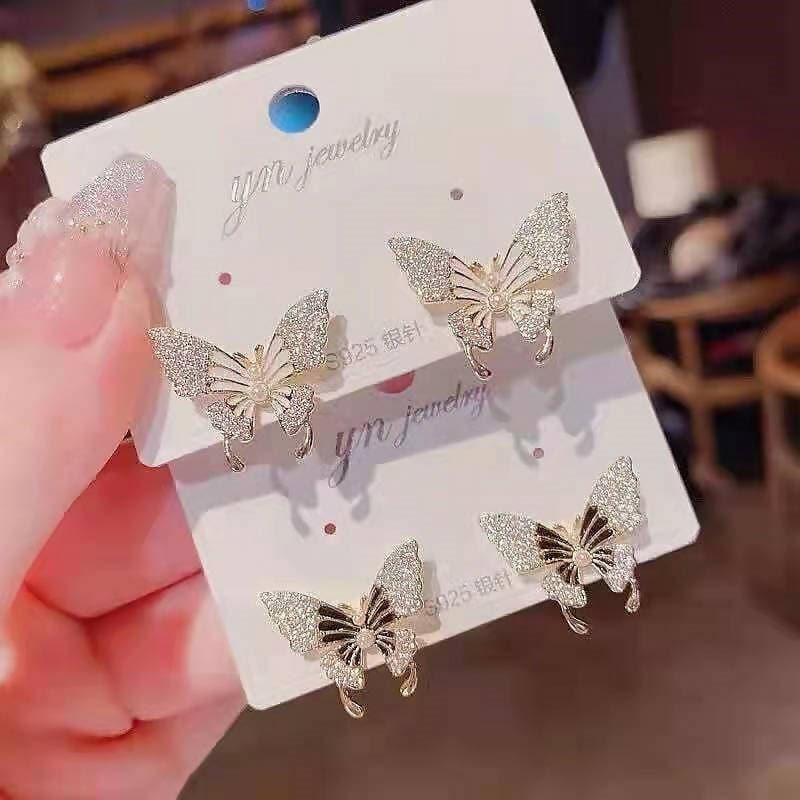 Pinapes butterfly earrings for women cute girl rhinestone zircon stud earrings (set of 2) - HalfPe