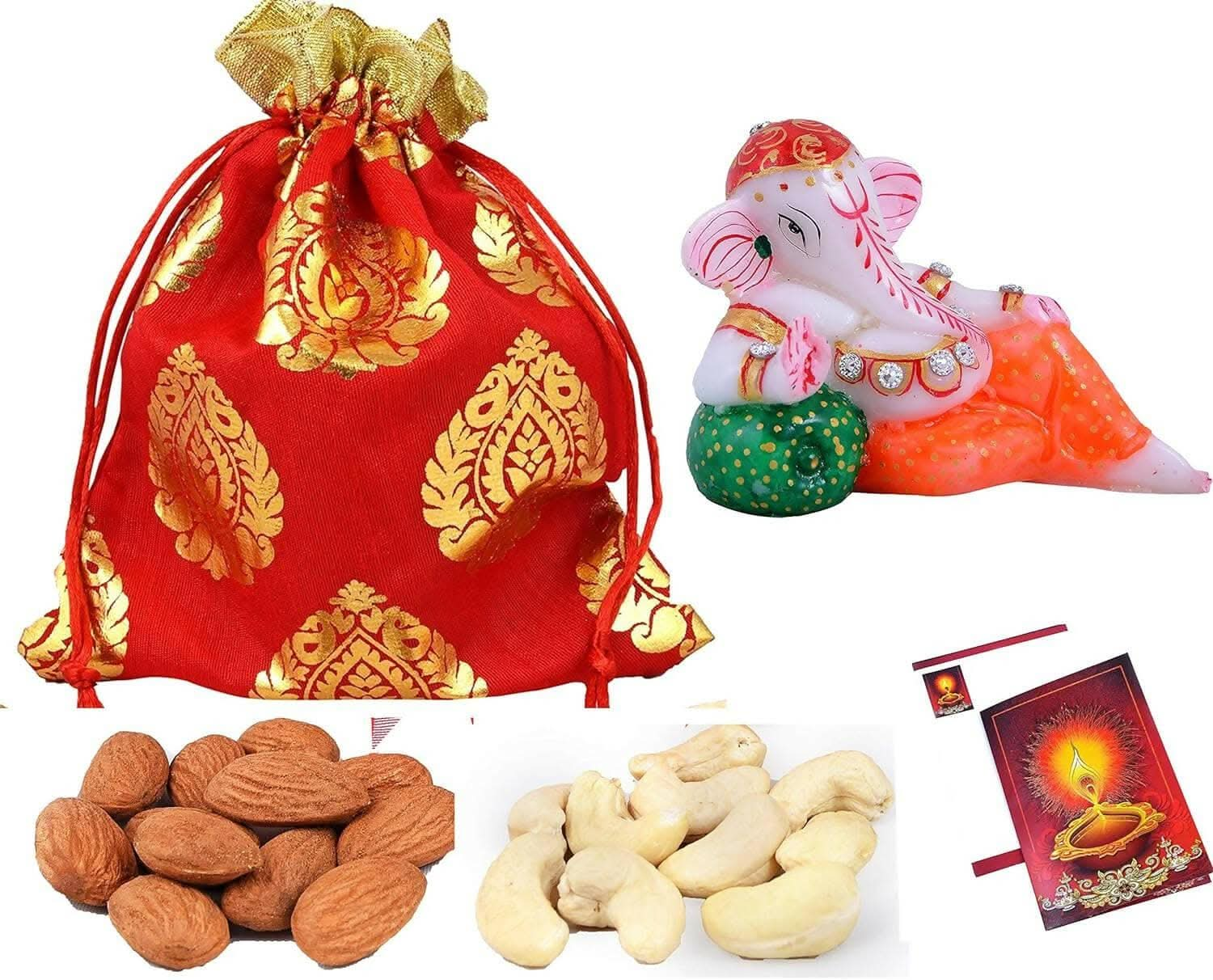 MANTOUSS Diwali Celebration Cashew+Idol of Ganesha+Diwali Greeting Card - HalfPe