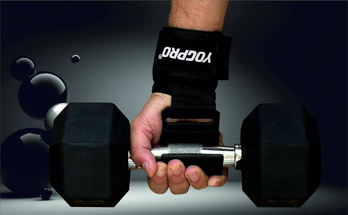 YOGPRO Power Weight Lifting/Dead Lifting, Cross-Training Premium Workout Hook with Wrist Support With Cover - HalfPe