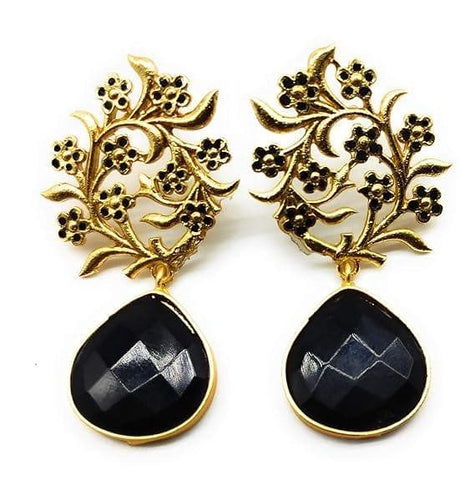 Handmade designer black brass stylish earrings - halfpeapp