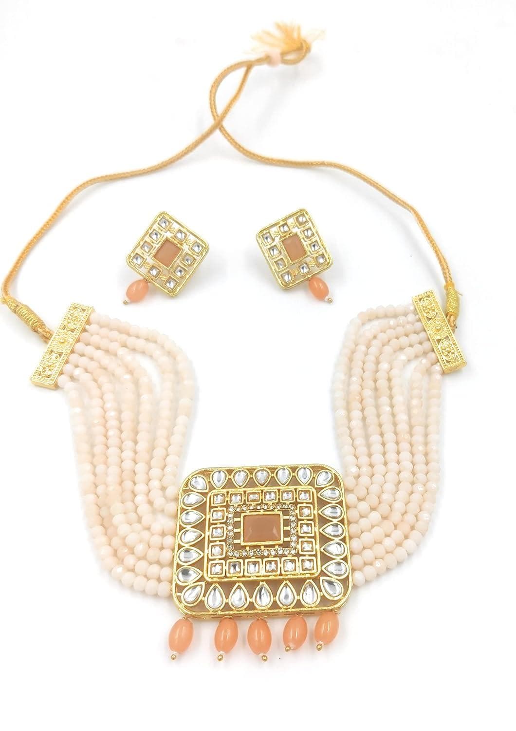 Handmade designer chokar necklace with earrings - halfpeapp