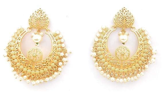 Handmade designer golden brass pearl earrings - halfpeapp