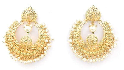 Handmade designer golden brass pearl earrings - halfpeapp