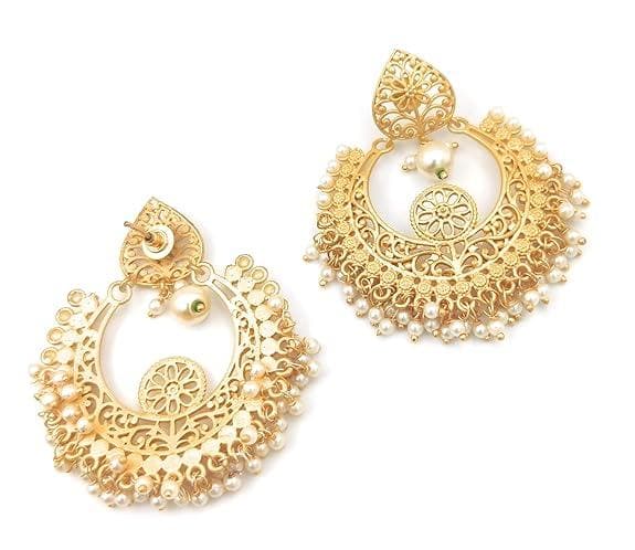 Handmade designer golden brass pearl earrings - halfpeapp