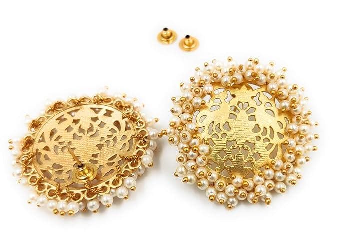 Handmade designer golden brass pearl stone earrings - halfpeapp