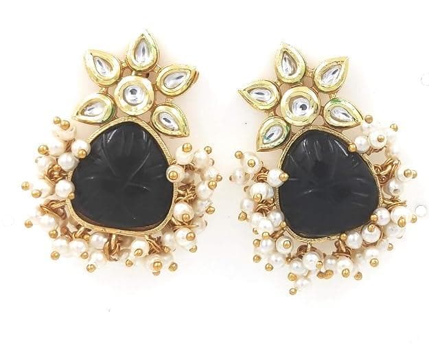 Handmade designer kundan black color earrings - halfpeapp