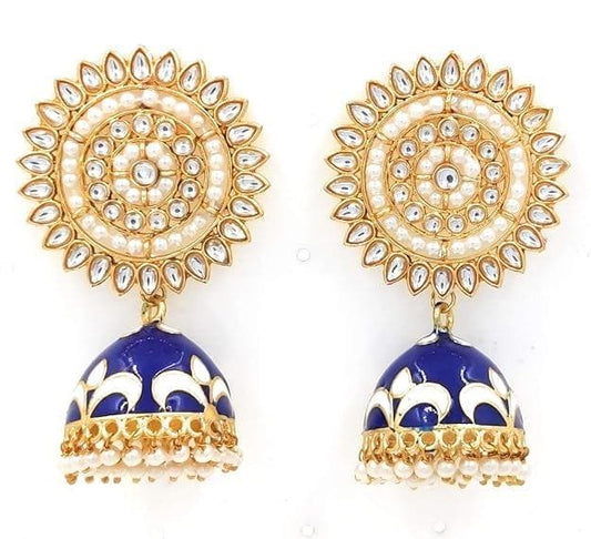 Handmade designer kundan navy blue color earrings - halfpeapp