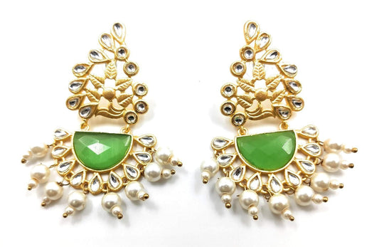 Handmade designer stylish green color earrings - halfpeapp