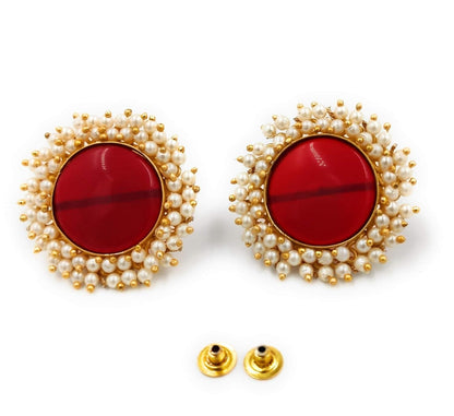 Handmade designer stylish maroon color earrings - halfpeapp