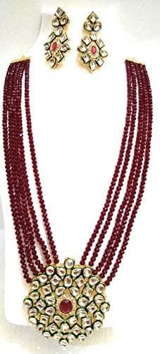 Handmade designer stylish marron color necklace with earrings - halfpeapp