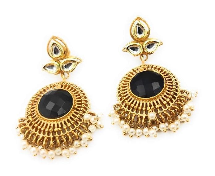 Handmade designer wedding golden brass pearl stone marron color earrings - halfpeapp