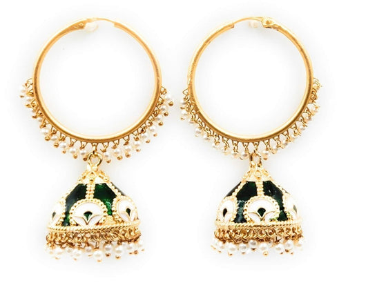 Handmade golden meenakari dark green color earrings - halfpeapp