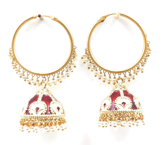 Handmade golden meenakari marron color earrings - halfpeapp