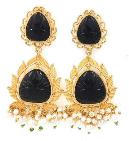 Handmade kundan golden black color earrings - halfpeapp