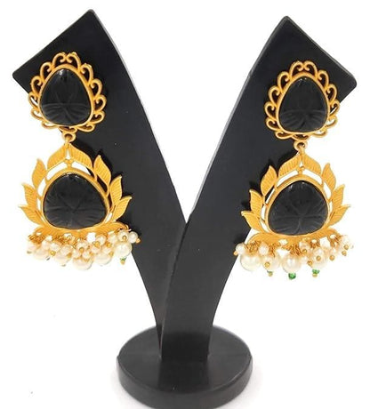 Handmade kundan golden black color earrings - halfpeapp