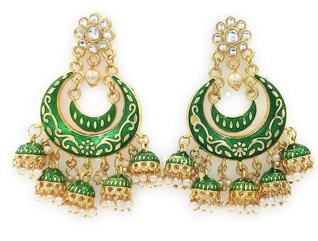 Handmade kundan golden dark green color earrings - halfpeapp