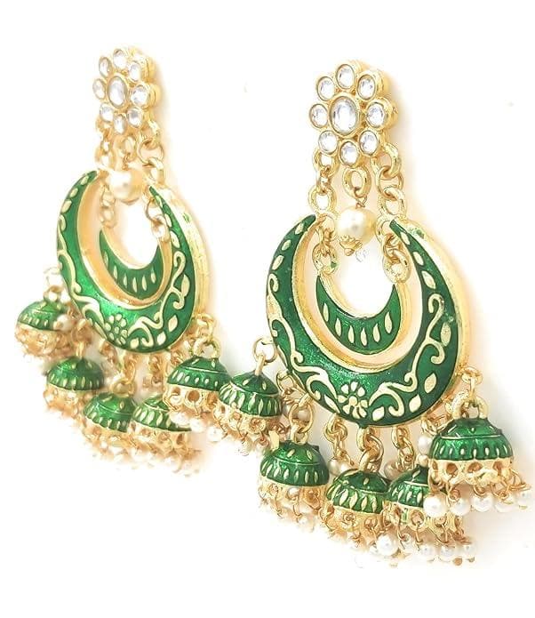 Handmade kundan golden dark green color earrings - halfpeapp