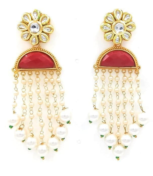 Handmade kundan red color earrings - halfpeapp