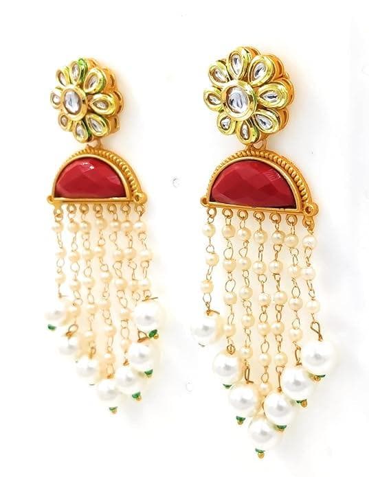 Handmade kundan red color earrings - halfpeapp