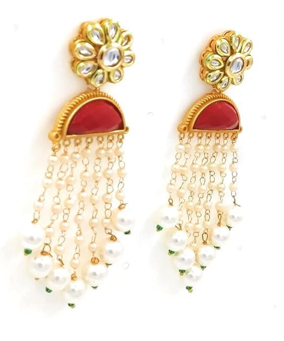 Handmade kundan red color earrings - halfpeapp